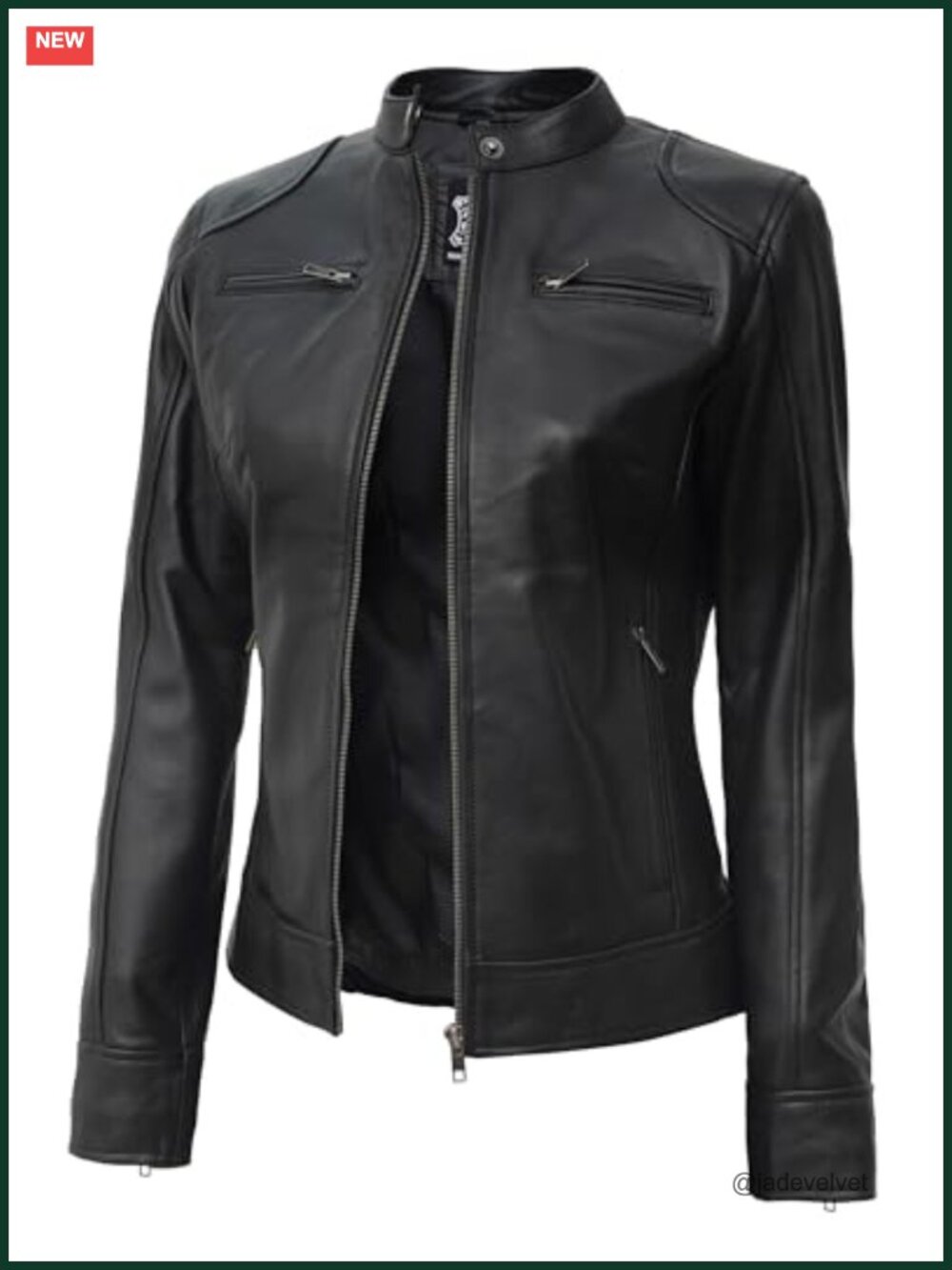Lambskin Leather Jacket Cafe Racer Snap-Tab Collar Quilted Zip Cuff